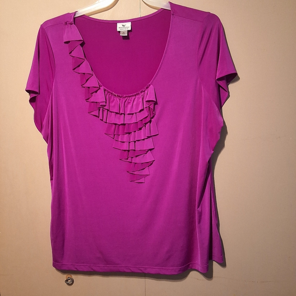 Worthington Women's Stretch Magenta Ruffle Blouse - Size 2X